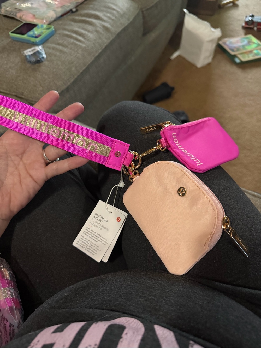 lululemon athletica Pink Strap with Peach Dual Pouch Keychain